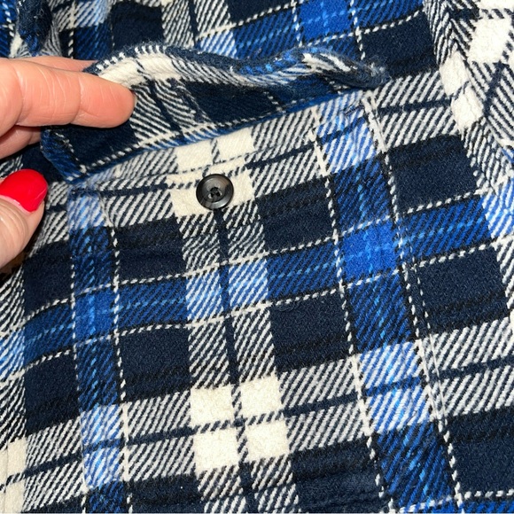 ORVIS Blue PLAID HEAVY Shirt JACKET WORK WEAR Pockets Flannel Shacket BUTTON LG - Picture 11 of 13